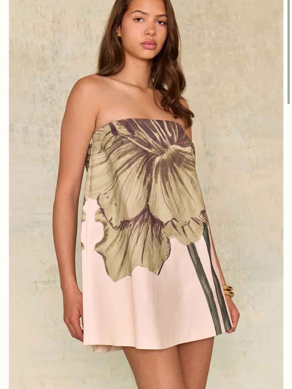 PLT Strapless Floral Mini Dress in Blush Pink and Sage Green